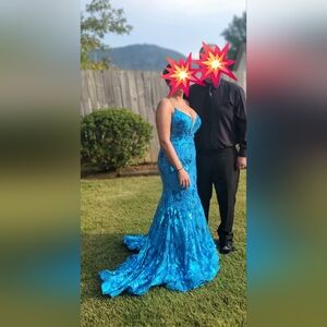 ALYCE PARIS BLUE SEQUIN PROM EVENING ELEGANT HOMECOMING DRESS